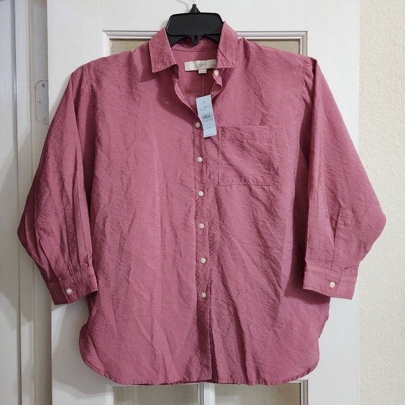 LOFT Tops - NWT LOFT Petite Rose Pink Button Front Blouse XSP